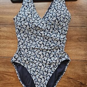 Carmen Marc Valvo Navy Floral One Piece Swimsuit
